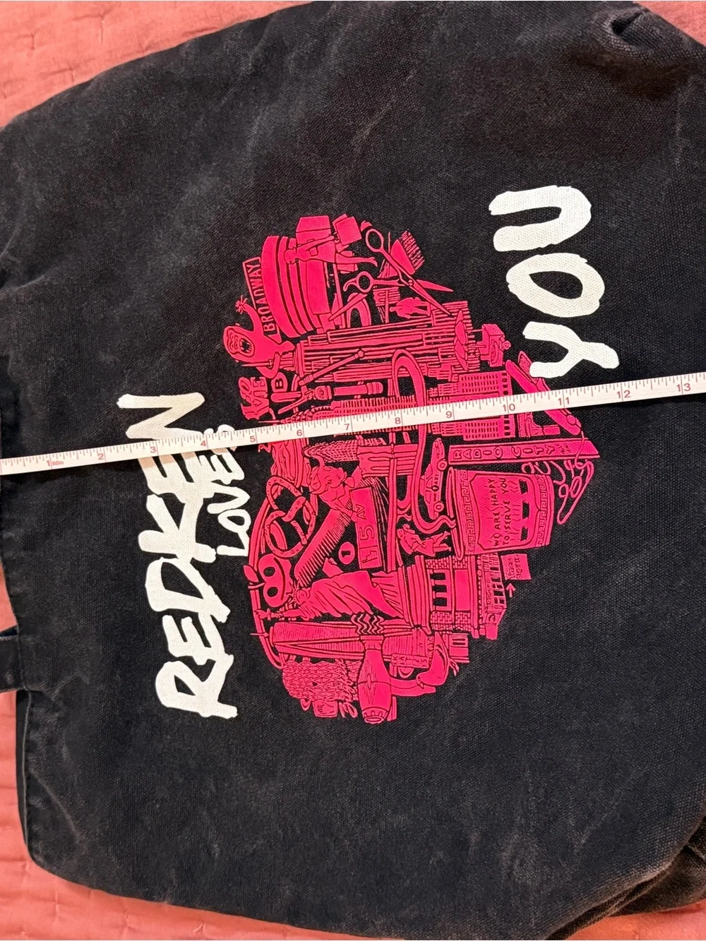 Redken Black denim Tote Bag with Pink Heart Graphic